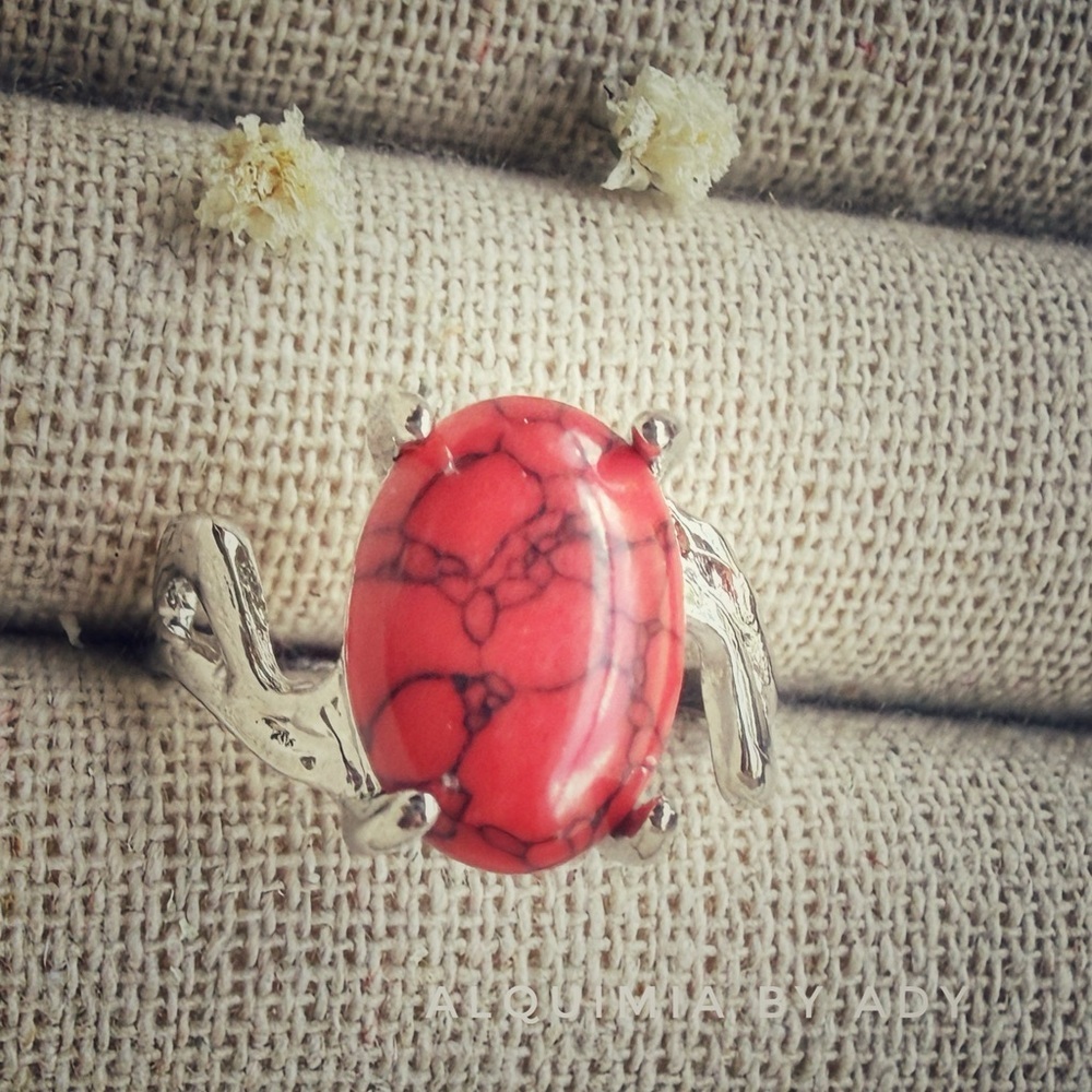 Bohemian red turquoise silver ring